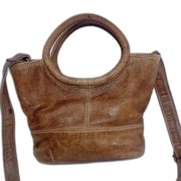 R.P.S. Rock Paper Scissors Brown Leather Distressed Mini Bag Crossbody Purse - Picture 1 of 8